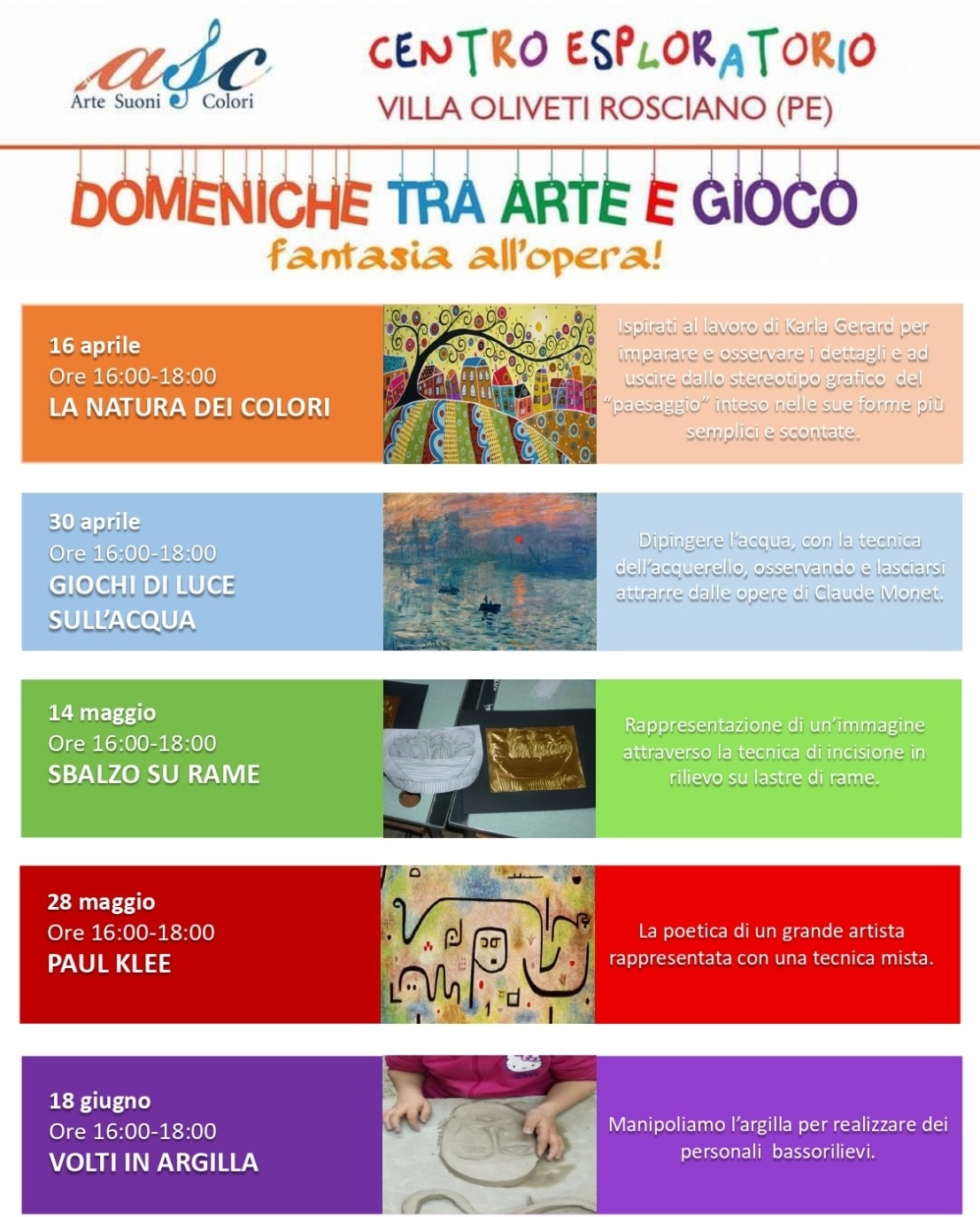 Nuovo programma per le nostre domeniche tra Arte e Gioco!